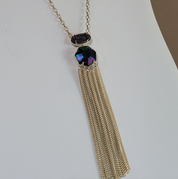 Kendra Scott Long Custom Necklace Multi Drusy Mystic Iridescent Gold - Picture 14 of 14